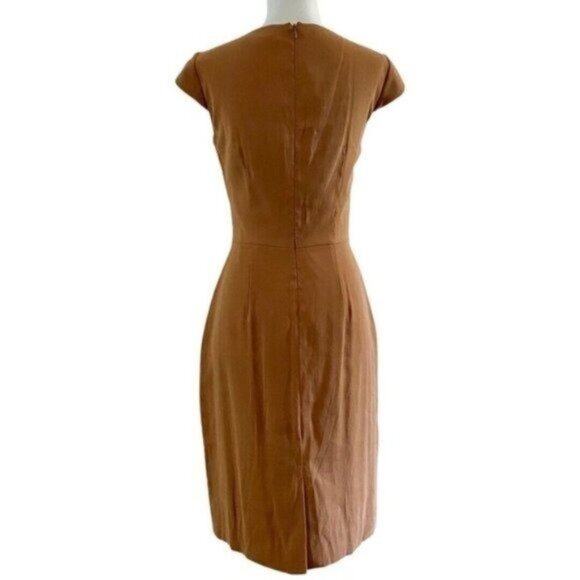 Antonio Melani Cap Sleeve Square Neck Beaded Bodice Copper Sheath Dress Size 2 - Picture 4 of 8